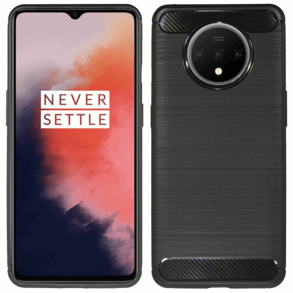 cofi1453® Silikon Hülle Bumer Carbon kompatibel mit OnePlus 7T Case TPU Soft Handyhülle Cover Schutzhülle Schwarz