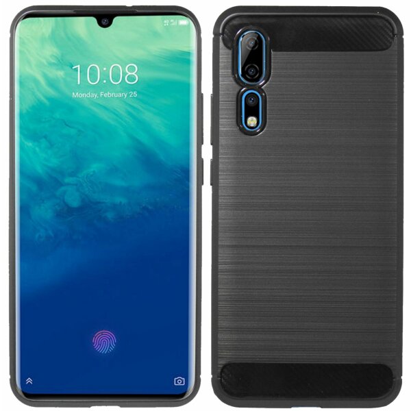 cofi1453® Silikon Hülle Bumer Carbon kompatibel mit ZTE AXON 10 PRO Case TPU Soft Handyhülle Cover Schutzhülle Schwarz