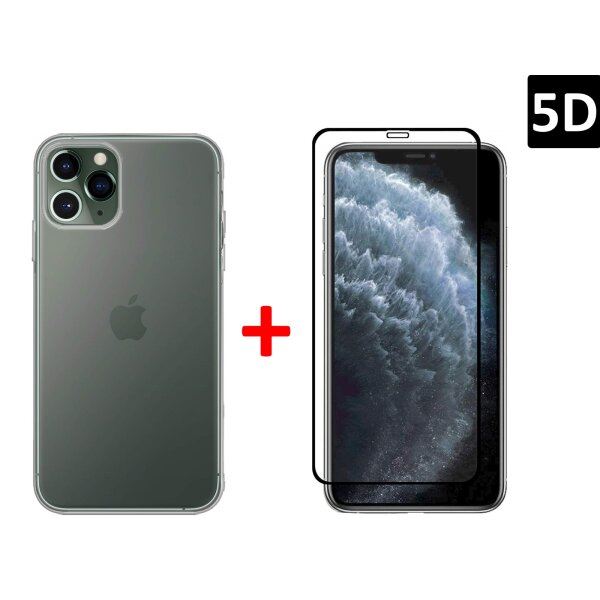 Silikon Hülle Bumper Case Transparent + 5D Full Cover Schutzglas Panzerfolie kompatibel mit