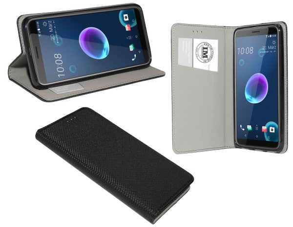 cofi1453® Buch Tasche "Smart" kompatibel mit HTC DESIRE 12 Handy Hülle Etui Brieftasche Schutzhülle mit Standfunktion, Kartenfach Schwarz