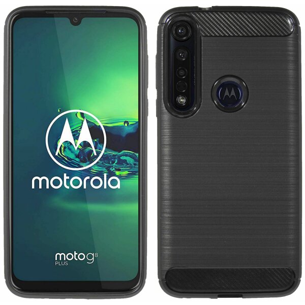 cofi1453® Silikon Hülle Carbon kompatibel mit MOTOROLA MOTO G8 PLUS TPU Case Soft Handyhülle Cover Schutzhülle Schwarz