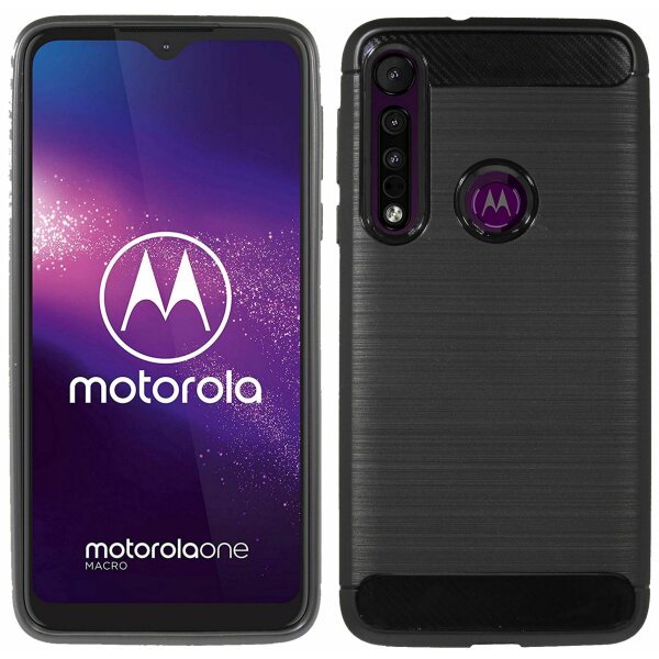 cofi1453® Silikon Hülle Carbon kompatibel mit MOTOROLA ONE MACRO TPU Case Soft Handyhülle Cover Schutzhülle Schwarz