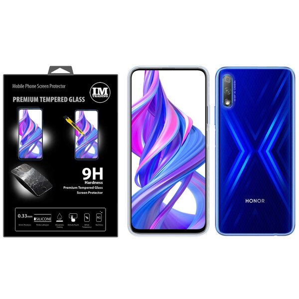 Silikon Handyhülle Schutz Hülle Schale Tasche Cover Bumper Case + 9H Panzerfolie Schutz Folie Glas kompatibel mit Honor 9X