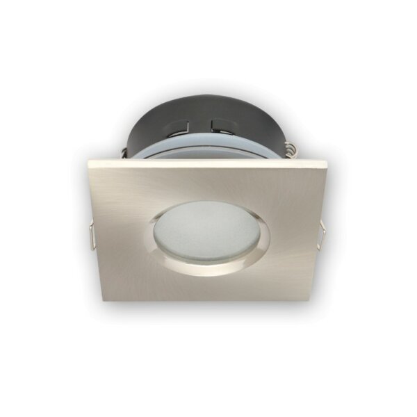 Feuchtraum IP65 Einbaustrahler GU10 Einbaurahmen Downlight Wasserdicht Ø70mm Bohrloch Aluminium inkl. GU10 Fassung für LED Leuchtmittel, Eckig, Satin