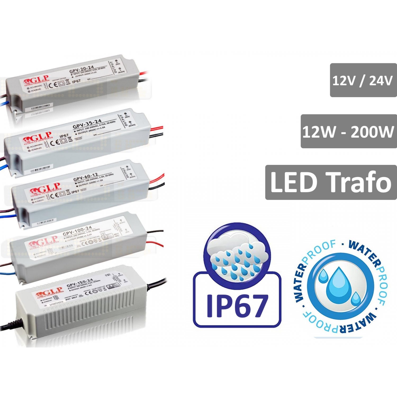 LED line LED Trafo 12W - 200W Netzteil IP67 Wasserdicht Transformator
