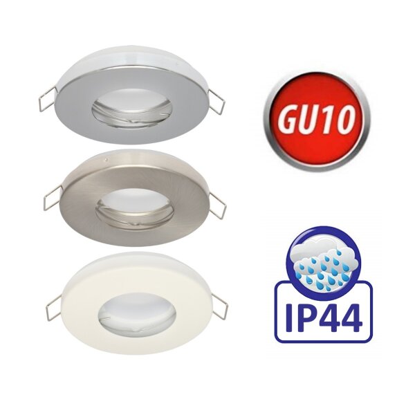 Feuchtraum Slim IP20/44 Einbaustrahler GU10 Einbaurahmen Downlight Wasserdicht Aluminium inkl. GU10 Fassung für LED Leuchtmittel Rund