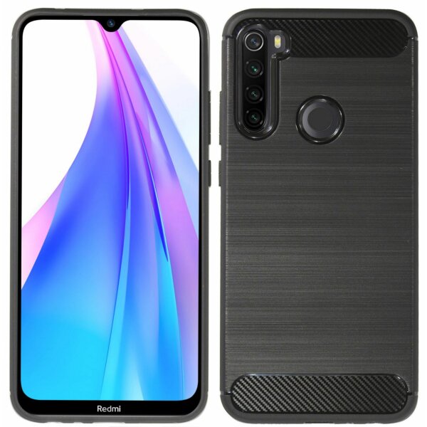 cofi1453® Silikon Hülle Bumper Carbon kompatibel mit XIAOMI REDMI NOTE 8T Case TPU Soft Handyhülle Cover Schutzhülle Schwarz