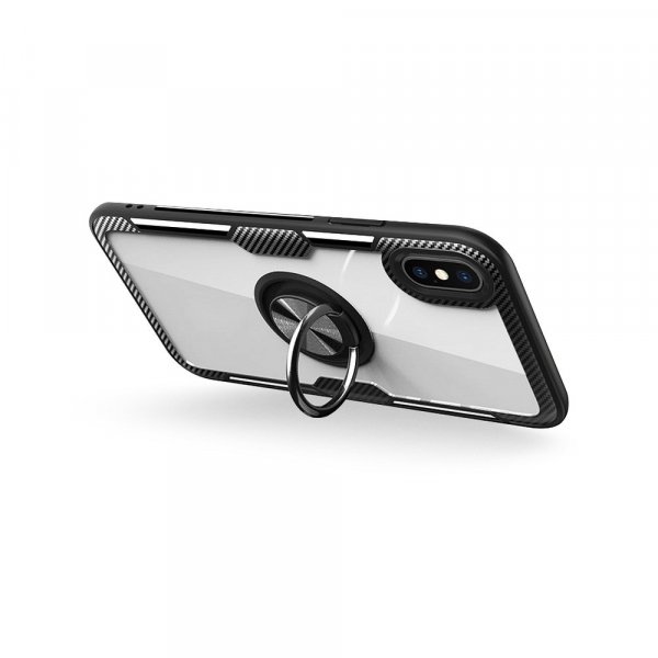cofi1453® Premium HandyHülle Carbon Transparent Dezente Schale Bumper Case Cover drehbarer Ring TPU 360 Grad Halter Ständer Magnetisch Outdoor kompatibel mit