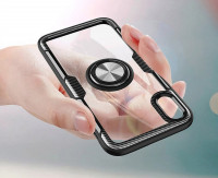 cofi1453® Premium HandyHülle Carbon Transparent Dezente Schale Bumper Case Cover drehbarer Ring TPU 360 Grad Halter Ständer Magnetisch Outdoor kompatibel mit