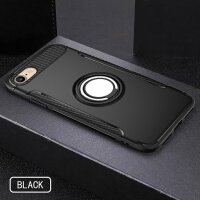 Premium Handy Hülle Carbon Schwarz Dezente Hybridgehäuse Schale Bumper Case Cover drehbarer Ring TPU 360 Grad Halter Ständer Magnetisch Outdoor kompatibel mit