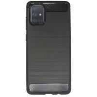 cofi1453® Silikon Hülle Bumper Carbon kompatibel mit SAMSUNG GALAXY A51 A515F Case TPU Soft Handyhülle Cover Schutzhülle Schwarz