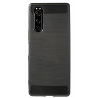 cofi1453® Silikon Hülle Bumper Carbon kompatibel mit Sony Xperia 5 Case TPU Soft Handyhülle Cover Schutzhülle Schwarz