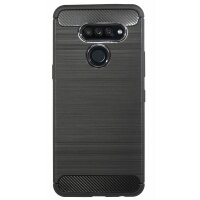 cofi1453® Silikon Hülle Bumper Carbon kompatibel mit LG K50S Case TPU Soft Handyhülle Cover Schutzhülle Schwarz