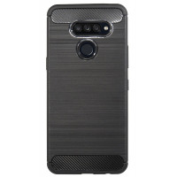 cofi1453® Silikon Hülle Bumper Carbon kompatibel mit LG K50S Case TPU Soft Handyhülle Cover Schutzhülle Schwarz