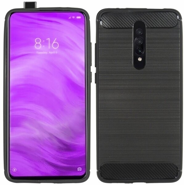 cofi1453® Silikon Hülle Carbon kompatibel mit Xiaomi Mi 9T / 9T Pro TPU Case Soft Handyhülle Cover Schutzhülle Schwarz