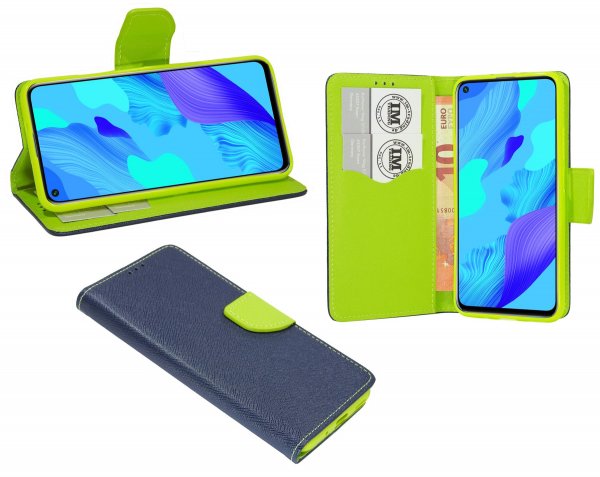 cofi1453® Buch Tasche "Fancy" kompatibel mit Honor 20 Handy Hülle Etui Brieftasche Schutzhülle mit Standfunktion, Kartenfach Blau-Grün