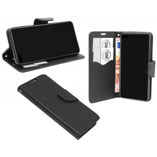 cofi1453® Buch Tasche "Fancy" kompatibel mit Huawei P40 Handy Hülle Etui Brieftasche Schutzhülle mit Standfunktion, Kartenfach Schwarz