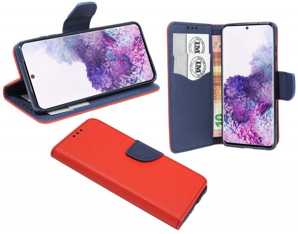 cofi1453® Buch Tasche "Fancy" kompatibel mit SAMSUNG GALAXY S20 (G980F) Handy Hülle Etui Brieftasche Schutzhülle mit Standfunktion, Kartenfach Rot-Blau