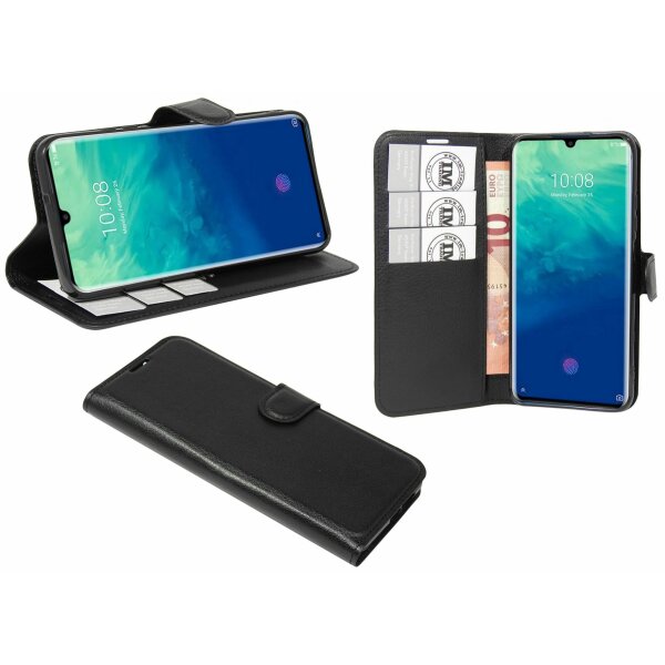 cofi1453® Buch Tasche "Fancy" kompatibel mit ZTE AXON 10 PRO Handy Hülle Etui Brieftasche Schutzhülle mit Standfunktion, Kartenfach Schwarz