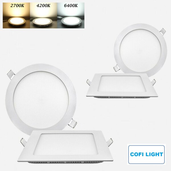 LED Panel Einbauleuchte Downlight | rund | eckig | weiß | flach | 3 | 6 | 12 | 18 Watt