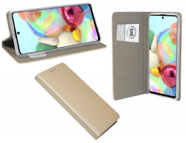 cofi1453® Buch Tasche "Smart" kompatibel mit Samsung Galaxy A71 (A715F) Handy Hülle Etui Brieftasche Schutzhülle mit Standfunktion, Kartenfach Gold