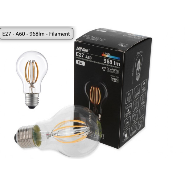 LED-Line E27 8W LED Filament A60 Glühbirne Warmweiß Neutralweiß 968 lm Glühfaden Retro Lampe Vintage Look Fadenlampe Kugelform
