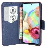 cofi1453® Buch Tasche "Fancy" kompatibel mit SAMSUNG GALAXY A71 (A715F) Handy Hülle Etui Brieftasche Schutzhülle mit Standfunktion, Kartenfach Rot-Blau