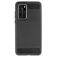 cofi1453® Silikon Hülle Bumper Carbon kompatibel mit Huawei P40 Case TPU Soft Handyhülle Cover Schutzhülle Schwarz