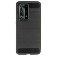 cofi1453® Silikon Hülle Bumper Carbon kompatibel mit HUAWEI P40 PRO Case TPU Soft Handyhülle Cover Schutzhülle Schwarz