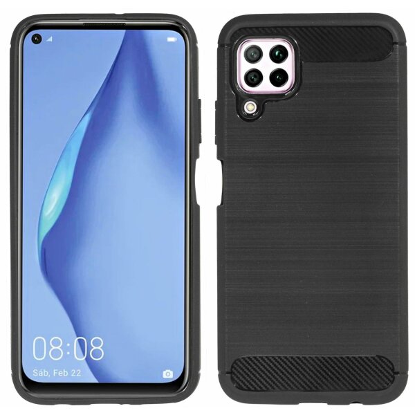 cofi1453® Silikon Hülle Bumper Carbon kompatibel mit HUAWEI P40 LITE Case TPU Soft Handyhülle Cover Schutzhülle Schwarz