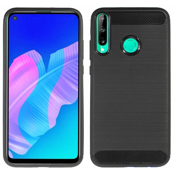 cofi1453® Silikon Hülle Bumper Carbon kompatibel mit HUAWEI P40 LITE E Case TPU Soft Handyhülle Cover Schutzhülle Schwarz