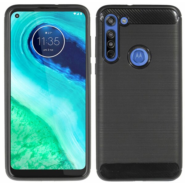 cofi1453 Silikon Hülle Carbon kompatibel mit MOTOROLA MOTO G8 POWER TPU Case Soft Handyhülle Cover Schutzhülle Schwarz