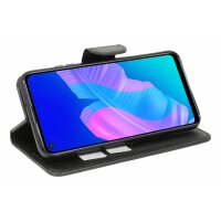 cofi1453® Buch Tasche "Fancy" kompatibel mit HUAWEI P40 LITE E Handy Hülle Etui Brieftasche Schutzhülle mit Standfunktion, Kartenfach Schwarz