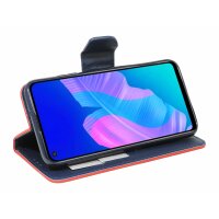 cofi1453® Buch Tasche "Fancy" kompatibel mit HUAWEI P40 LITE E Handy Hülle Etui Brieftasche Schutzhülle mit Standfunktion, Kartenfach Rot-Blau