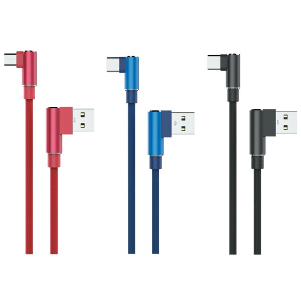 Sunix 2A Micro-USB Ladekabel 90 Grad Winkelstecker 2 Meter Datenkabel Datentransfer Kabel Ladegerät in Schwarz