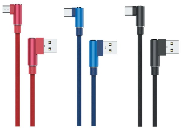 Sunnix 1,2m Softtouch USB Typ C / iOS Lightning / Micro-USB Ladekabel Datenkabel Kabel Ladegerät Schwarz Micro-USB Blau