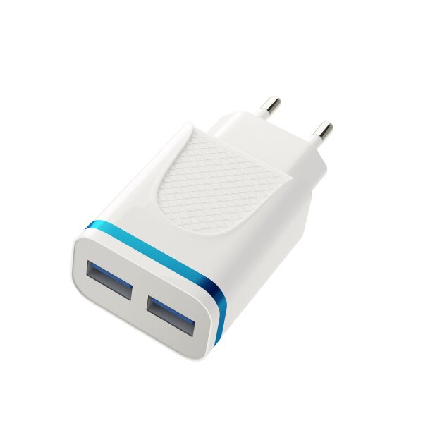 Sunix Netzteil Schnell Ladegerät 2,1A Tragbares 2X USB Dual Port Fast Charge Reiseladegerät Steckdose 1,2m Kabel kompatibel mit Smartphones. Tablets, Samsung, HTC, LG, Huawei, Samsung, iOS in Weiß