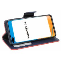 cofi1453® Buch Tasche "Fancy" kompatibel mit Huawei P40 Handy Hülle Etui Brieftasche Schutzhülle mit Standfunktion, Kartenfach Rot-Blau