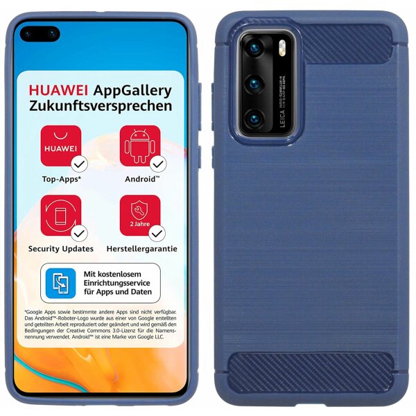 cofi1453® Silikon Hülle Bumper Carbon kompatibel mit Huawei P40 Case TPU Soft Handyhülle Cover Schutzhülle Blau