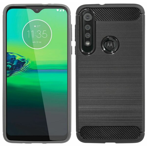 cofi1453 Silikon Hülle Carbon kompatibel mit MOTOROLA MOTO G8 PLAY TPU Case Soft Handyhülle Cover Schutzhülle Schwarz