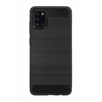 cofi1453® Silikon Hülle Bumper Carbon kompatibel mit SAMSUNG GALAXY A31 (A315F) Case TPU Soft Handyhülle Cover Schutzhülle Schwarz