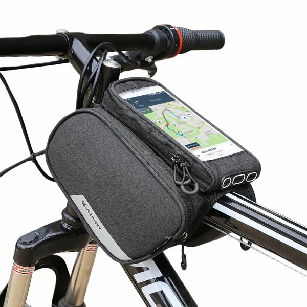 Wozinsky Fahrradtasche Wasserdicht Gepäcktasche Radtasche Rahmentasche Handyhalterung kompatibel mit Smartphone max 6,5 Zoll 1,5L Volumen black