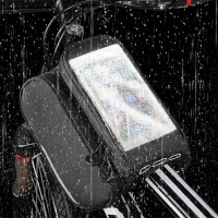 Wozinsky Fahrradtasche Wasserdicht Gepäcktasche Radtasche Rahmentasche Handyhalterung kompatibel mit Smartphone max 6,5 Zoll 1,5L Volumen black