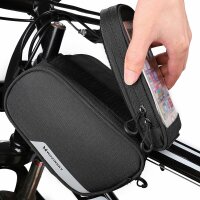 Wozinsky Fahrradtasche Wasserdicht Gepäcktasche Radtasche Rahmentasche Handyhalterung kompatibel mit Smartphone max 6,5 Zoll 1,5L Volumen black