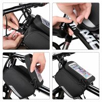 Wozinsky Fahrradtasche Wasserdicht Gepäcktasche Radtasche Rahmentasche Handyhalterung kompatibel mit Smartphone max 6,5 Zoll 1,5L Volumen black