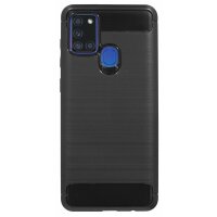 cofi1453® Silikon Hülle Bumper Carbon kompatibel mit SAMSUNG GALAXY A21s A217F Case TPU Soft Handyhülle Cover Schutzhülle Schwarz