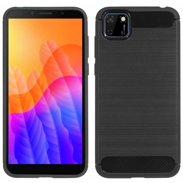 cofi1453® Silikon Hülle Bumper Carbon kompatibel mit Huawei Y5P Case TPU Soft Handyhülle Cover Schutzhülle Schwarz