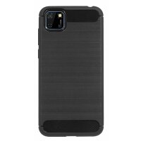 cofi1453® Silikon Hülle Bumper Carbon kompatibel mit Huawei Y5P Case TPU Soft Handyhülle Cover Schutzhülle Schwarz