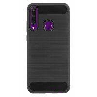 cofi1453® Silikon Hülle Bumper Carbon kompatibel mit Huawei Y6P Case TPU Soft Handyhülle Cover Schutzhülle Schwarz