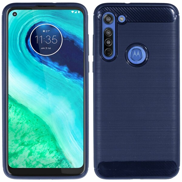 cofi1453 Silikon Hülle Carbon kompatibel mit MOTOROLA MOTO G8 POWER TPU Case Soft Handyhülle Cover Schutzhülle Blau